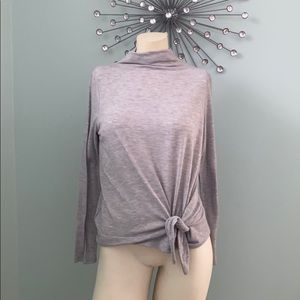 EUC Loft Gray Tie Front Mock Neck Top